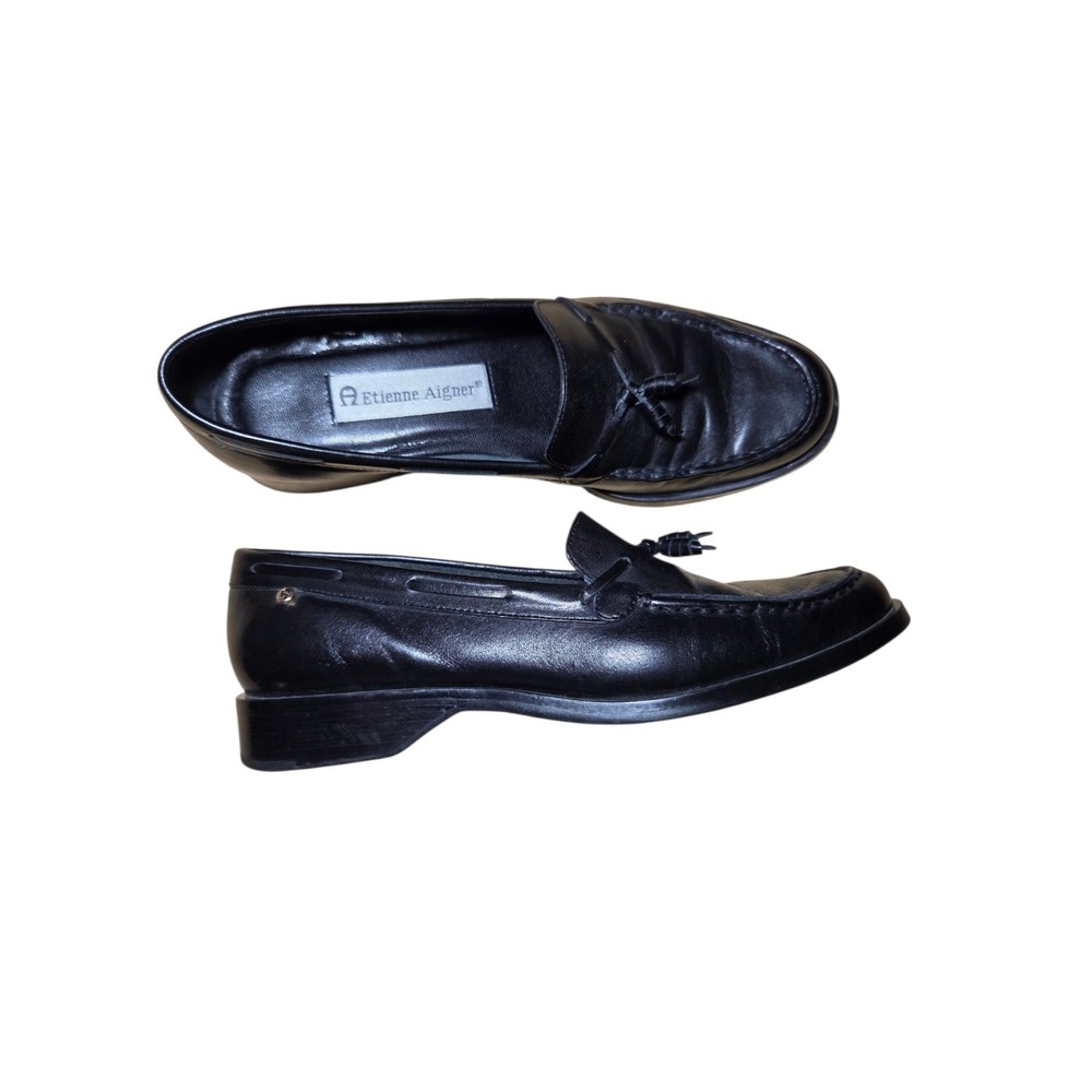 Etienne Aigner Black Gotham Leather Loafer Slip On Shoes Women's Tassels 7M